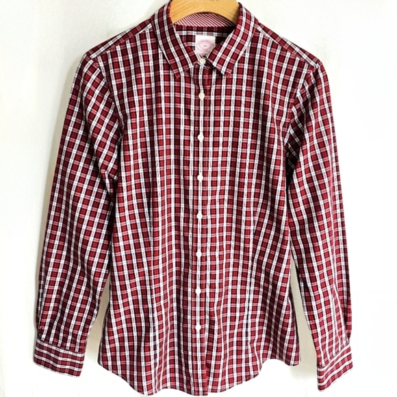 Brooks Brothers Red Plaid Fitted Non-Iron Cotton Button Shirt - Picture 7 of 16